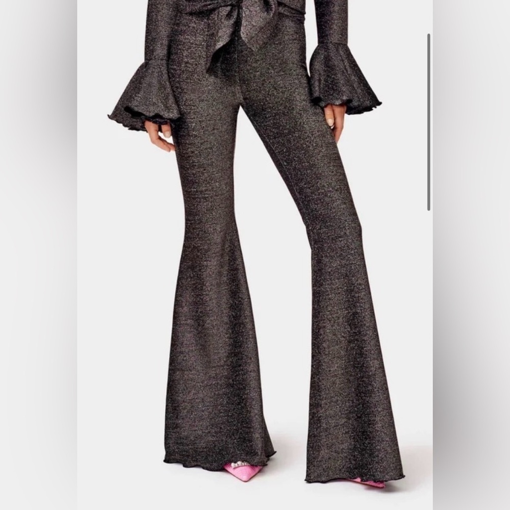 NWT SLEEPER Lurex Lightweight Metallic Black Cosmos Shimmer Flare Pants Women S